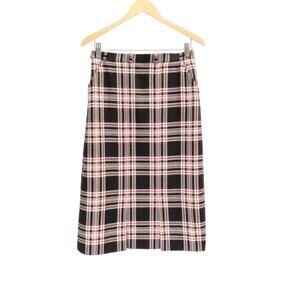 VTG Celine Plaid Wool Skirt 42 4 6 Black Red White OG Handwritten Tag Academia
